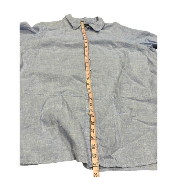 Tahari Shirt Womens 1XLight Blue 100% Linen Button Front Tunic Roll Tab Casual - Picture 5 of 8